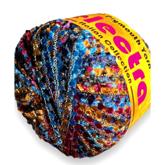 1.5 Skeins Plymouth Yarn ELECTRA Ladder Ribbon | Blue Gold, Red - Picture 4 of 7